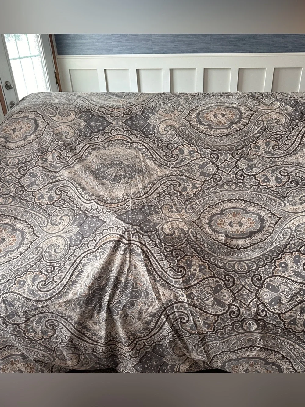 Pottery Barn Beale King Duvet & Pillow Shams Blue Gray Paisley Standard 20 X 26